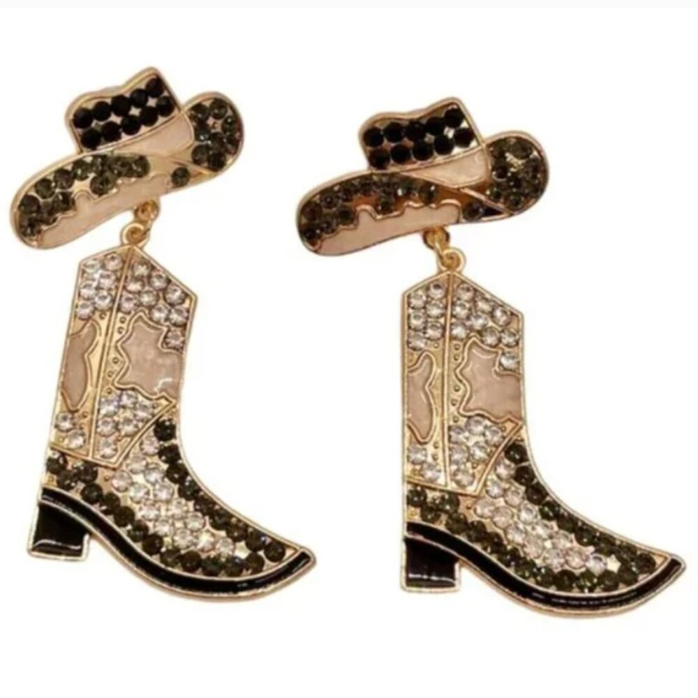 ⭐️❤️ FREE Rhinestone Cowboy Boots Nashville Party Hipster Rock Country Earrings